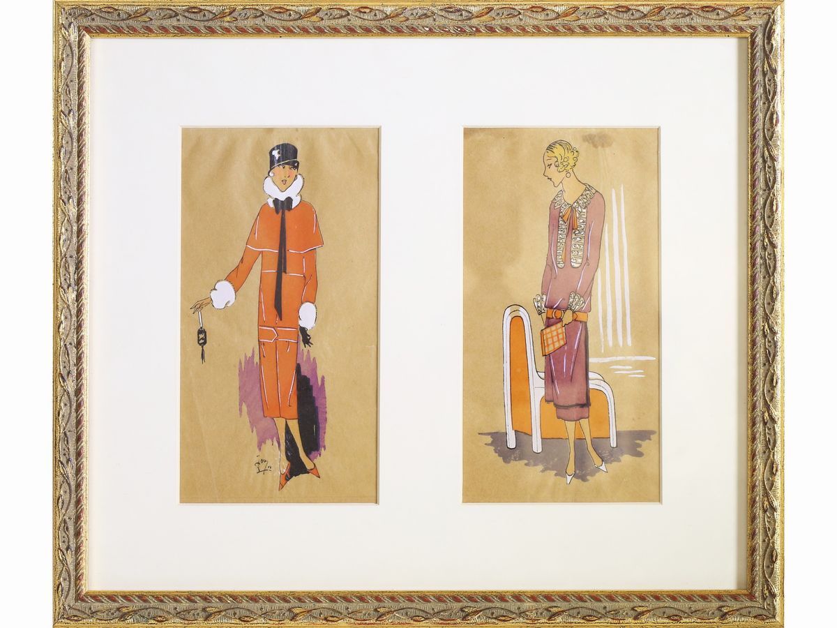 Scuola Francese Dell'inizio del XX Secolo - Figurini di Moda