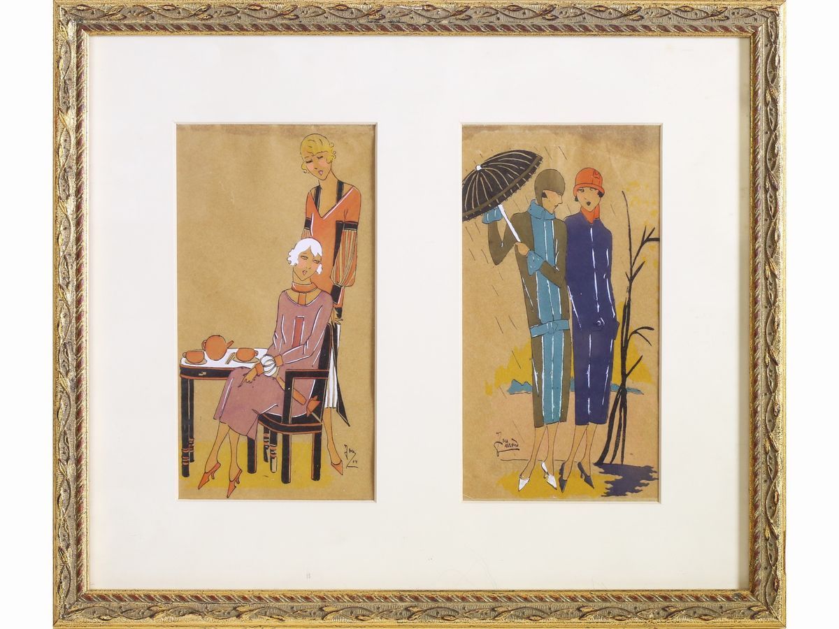 Scuola Francese Dell'inizio del XX Secolo - Figurini di Moda