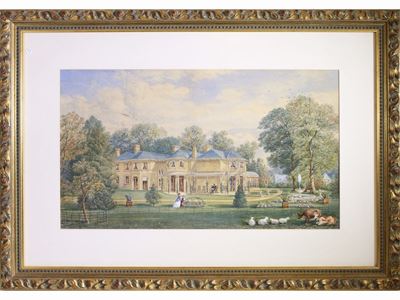 Veduta di Villa con Personaggi e Armenti
