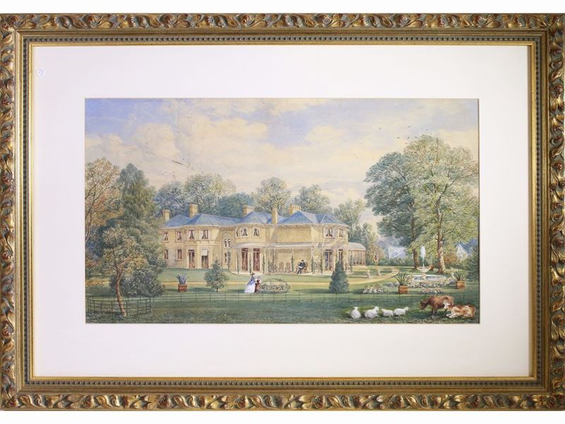 Veduta di Villa con Personaggi e Armenti