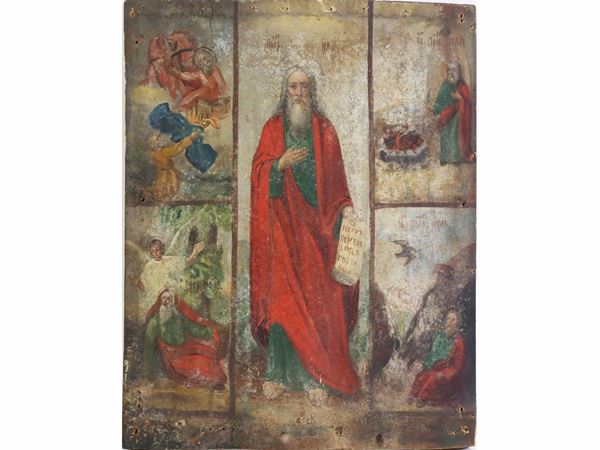 Scuola russa della fine del XIX secolo - Icona raffigurante scene di vita di Santo