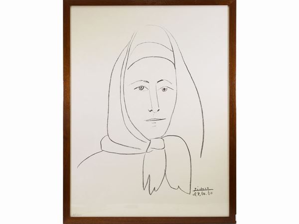 Da Pablo Picasso : Ritratto di donna 1960  ((1881-1973))  - Asta Arredi, Dipinti e Curiosità da Collezioni Private - Maison Bibelot - Casa d'Aste Firenze - Milano