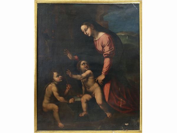 Cerchia di Giovanna Francesco Penni, fine del XVI secolo - Madonna con Bambino e San Giovannino