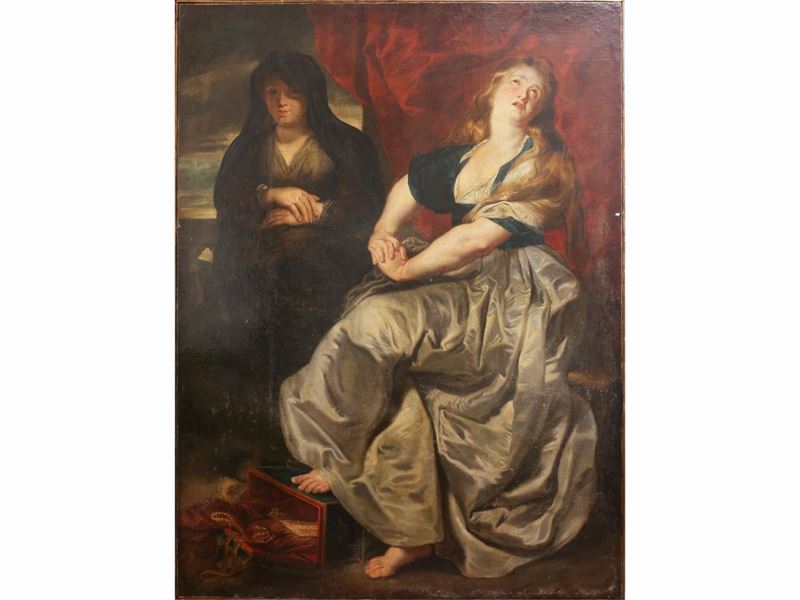 Scuola di Pietro Paolo Rubens, XVII Secolo - Maria Maddalena Penitente con la Sorella Marta Vesti...