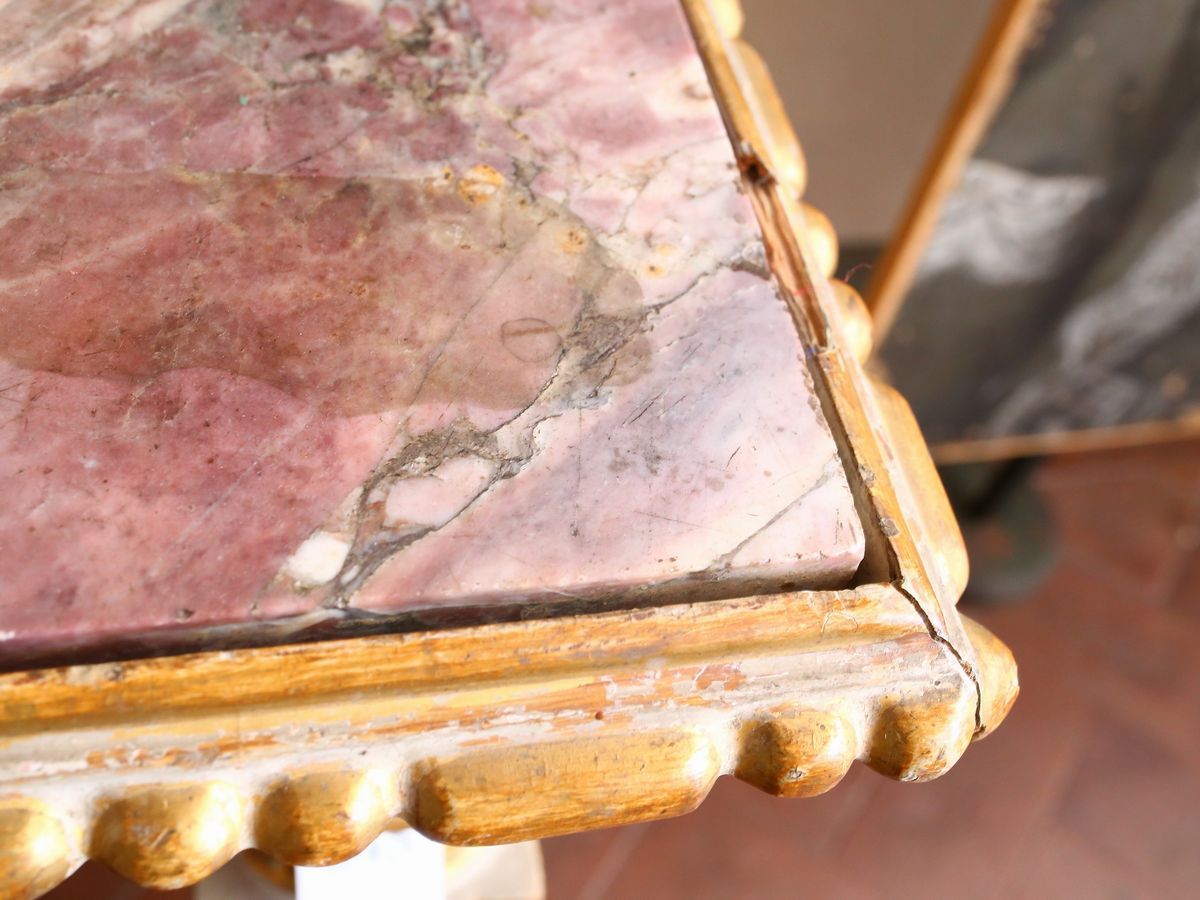 Tavolo a Muro in Legno Laccato Bianco e Lumeggiato in Oro
