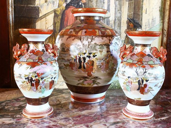 Triptych of porcelain vases