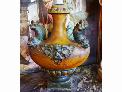 Grande Vaso a Fiasca in Gesso Patinato Color Ocra