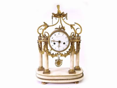 Orologio da Tavolo in Alabastro e Bronzo Dorato