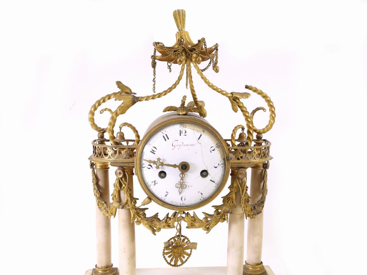 Orologio da Tavolo in Alabastro e Bronzo Dorato