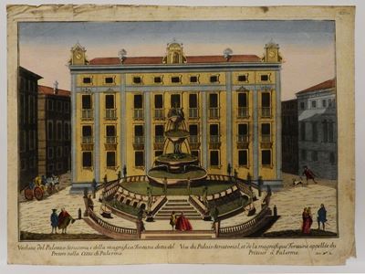 Facciata Dell'albergo Generale Depoveri nella Città di Palermo - Veduta del Palazzo Senatorio...