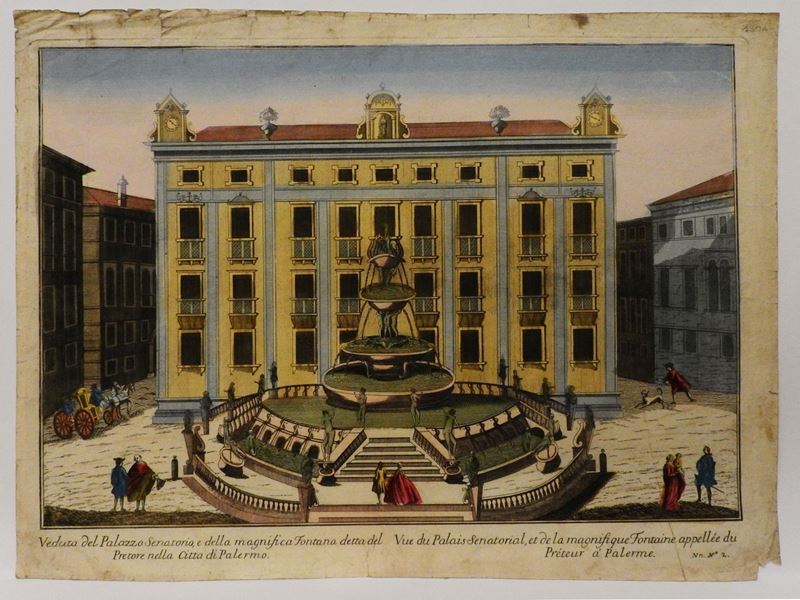 Facciata Dell'albergo Generale Depoveri nella Città di Palermo - Veduta del Palazzo Senatorio...