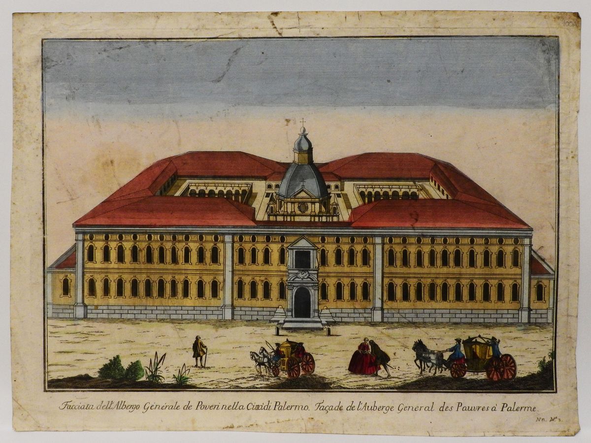 Facciata Dell'albergo Generale Depoveri nella Città di Palermo - Veduta del Palazzo Senatorio...