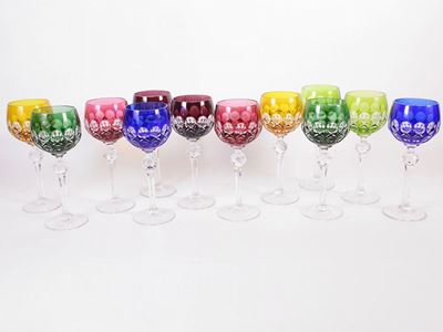 Serie di Dodici Calici in Doppio Cristallo di Boemia