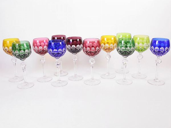 Set of twelve bohemian double crystal glasses