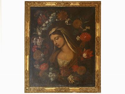 Ghirlanda di Fiori con il Volto della Madonna