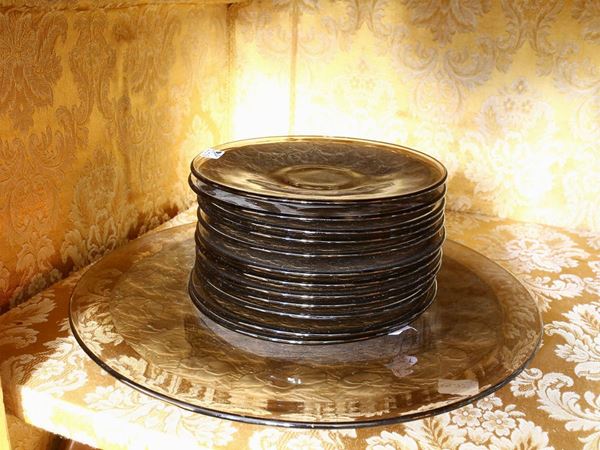 Dessert set in smoked pressed glass