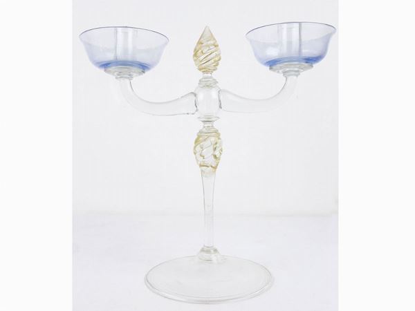 Two-armed glass candlestick