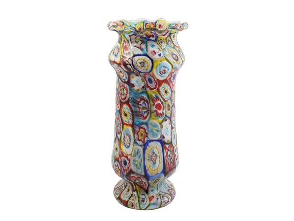 Glass vase with polychrome murrine