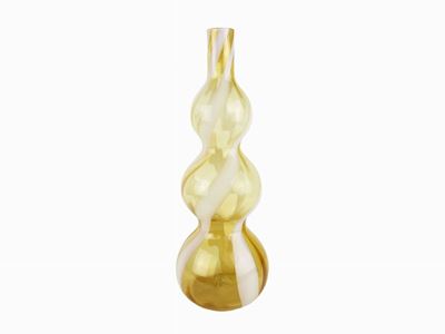 Vaso in Vetro Soffiato Giallo a Forma di Bottiglia