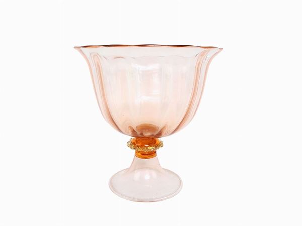 Large salmon-colored blown glass bowl