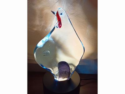 Figura di Volatile in Vetro Sommerso Celeste e Blu, Cenedese