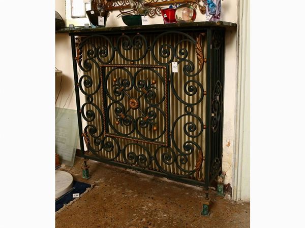 Gilbert Poillerat - Green lacquered wrought iron panel with golden details