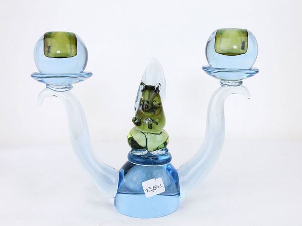 Cenedese candlestick with two lights in light blue glass
