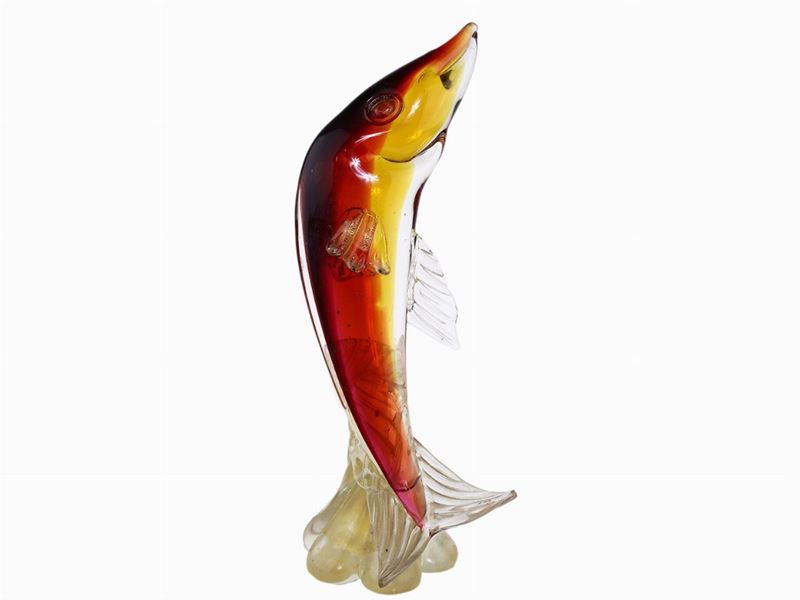 Pesce in Vetro Sommerso Giallo e Rosso