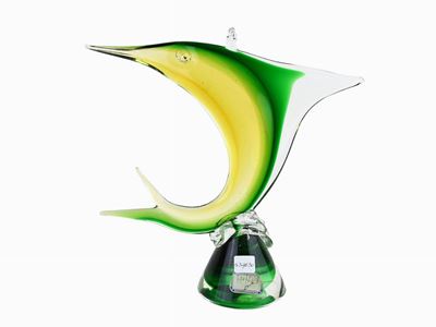 Pesce in Vetro Sommerso Verde e Giallo