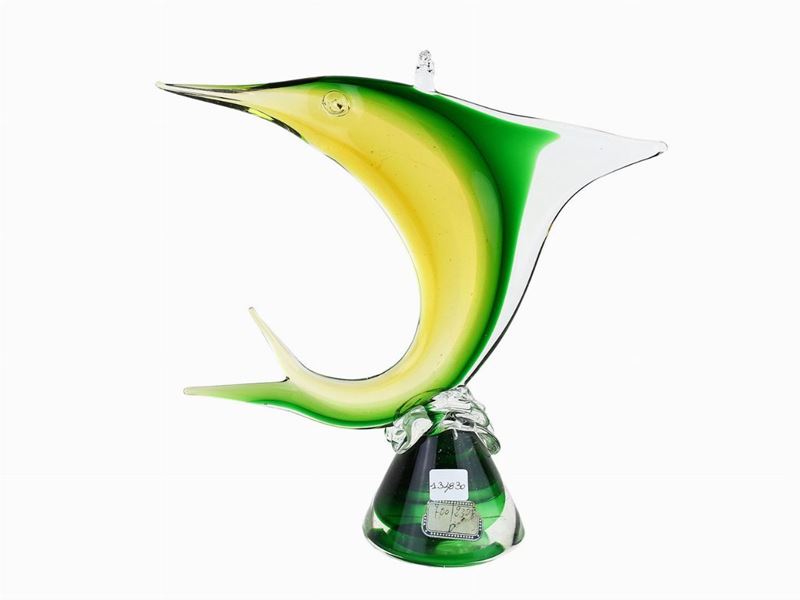 Pesce in Vetro Sommerso Verde e Giallo