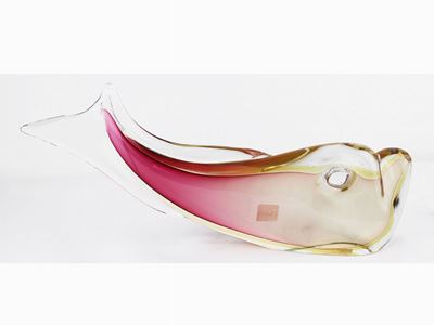 Pesce in Vetro Sommerso Rosa e Giallo Paglierino