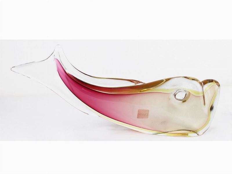 Pesce in Vetro Sommerso Rosa e Giallo Paglierino