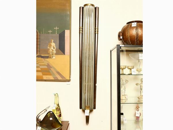 Pair of large brass and glass wall lights
