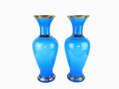 Coppia di Basi per Lampade in Opalina Celeste Cenedese