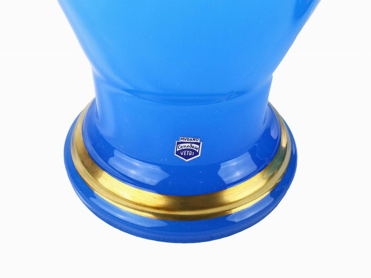 Coppia di Basi per Lampade in Opalina Celeste Cenedese