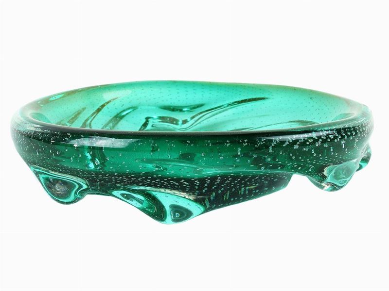 Coppa Bulicante Archimede Seguso in Vetro Massiccio Verde
