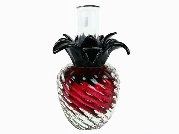 Pineapple-shaped candlestick in thick transparent and red glass