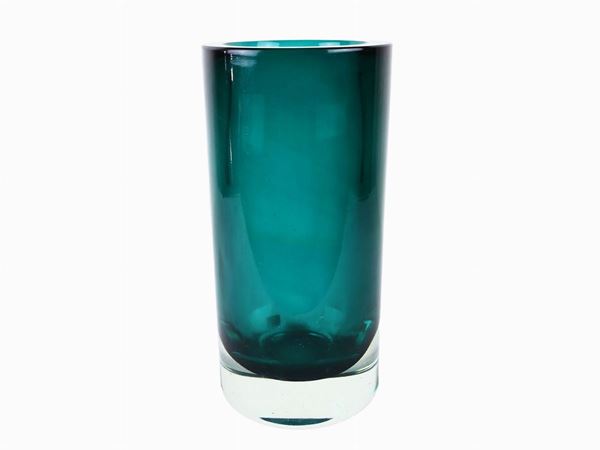 Peacock green submerged glass vase