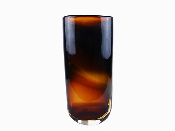 Vase in submerged yellow ocher and brown glass
