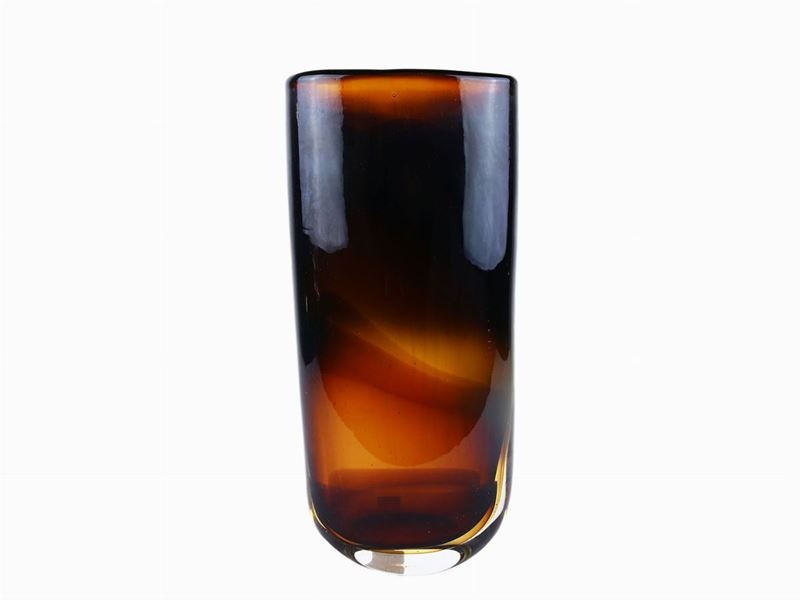 Vaso in Vetro Sommerso Giallo Ocra e Marrone