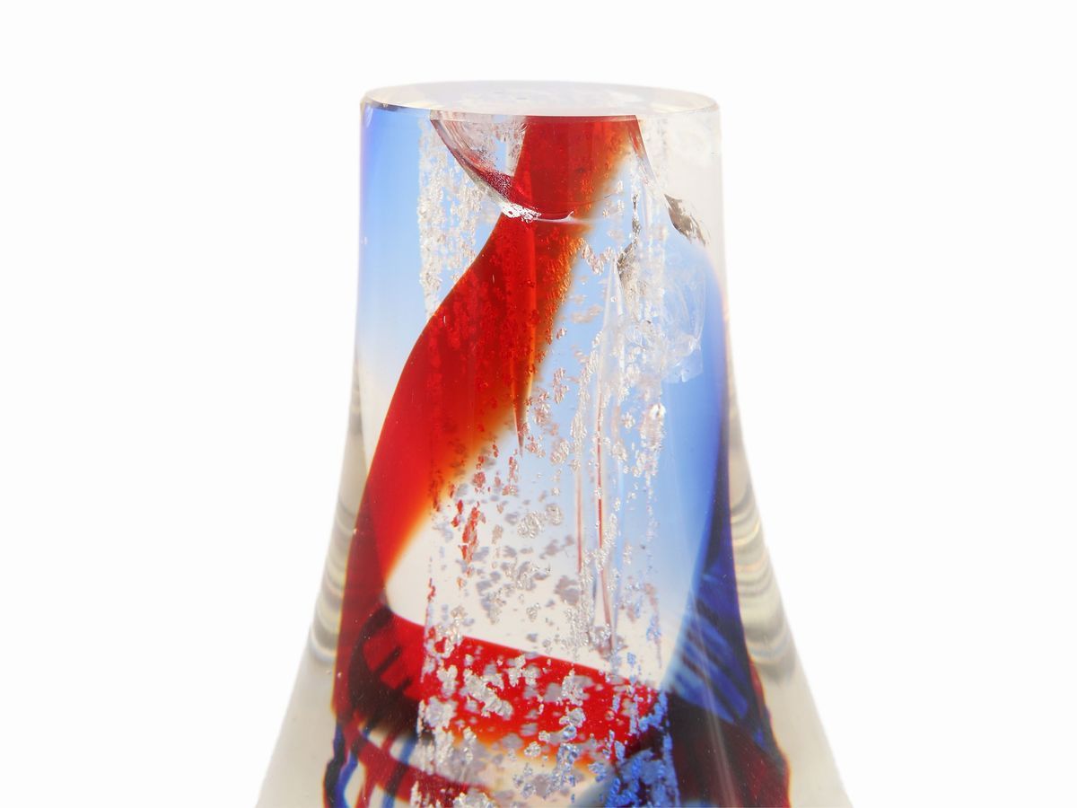 Vaso in Vetro Sommerso con Spirale Policroma All'interno