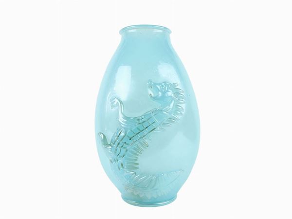 Vase in light blue iridescent glass, attributed to Cenedese