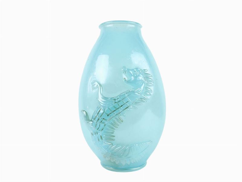 Vaso in Vetro Iridato Celeste Chiaro, Cenedese Attribuito