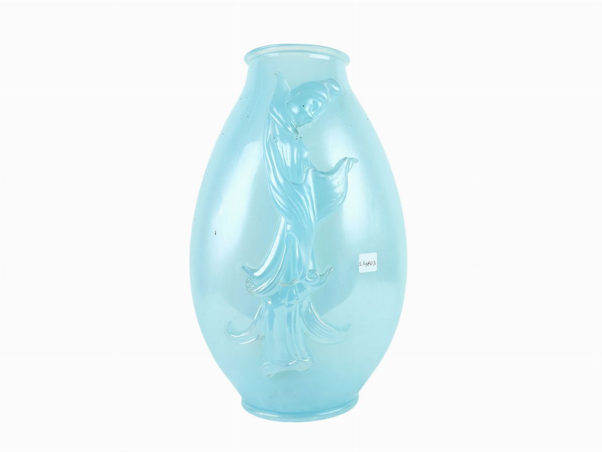 Vaso in Vetro Iridato Celeste Chiaro, Cenedese Attribuito