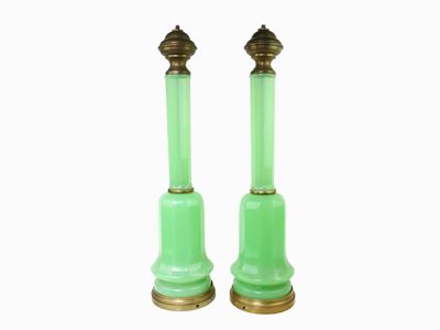 Coppia di Basi per Lampada in Vetro Opalino Verde