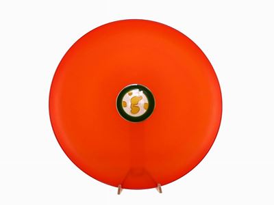 Piatto in Vetro Rosso-arancio Soffiato Ad Incalmo, Attribuibile a Tapio Wirkkala per Venini