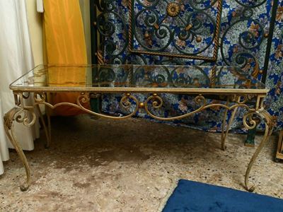 Tavolino Basso da Centro in Specchio e Ferro Battuto