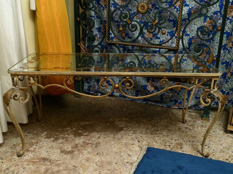Tavolino Basso da Centro in Specchio e Ferro Battuto