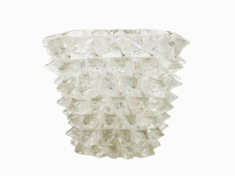 Vaso Barovier in Vetro Spesso Trasparente Iridescente