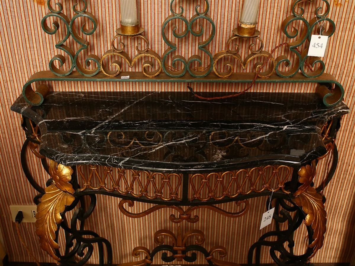Piccola Console in Ferro Battuto e Marmo